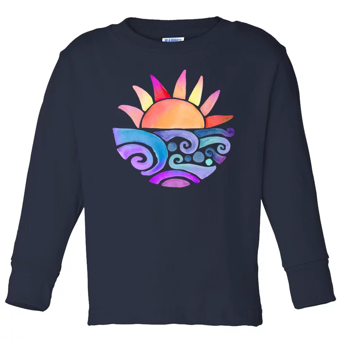 Summer Water Color Sunset Beach Toddler Long Sleeve Shirt