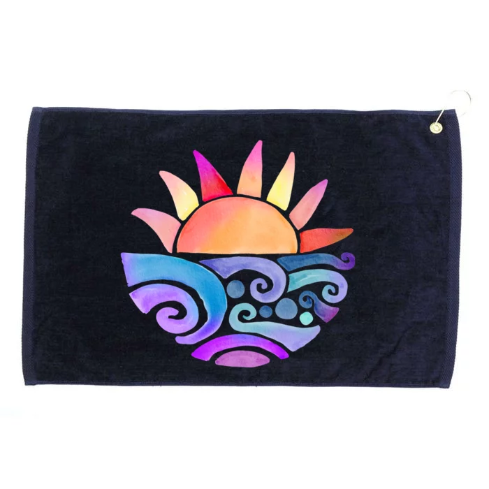 Summer Water Color Sunset Beach Grommeted Golf Towel