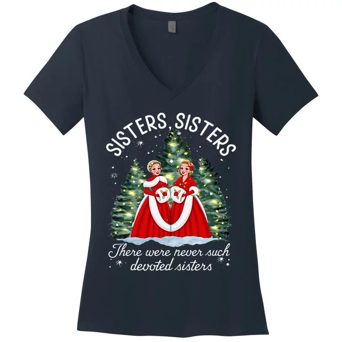 Sisters White Christmas Movie 1954 Xmas Snow Holiday Pajamas Women's V-Neck T-Shirt