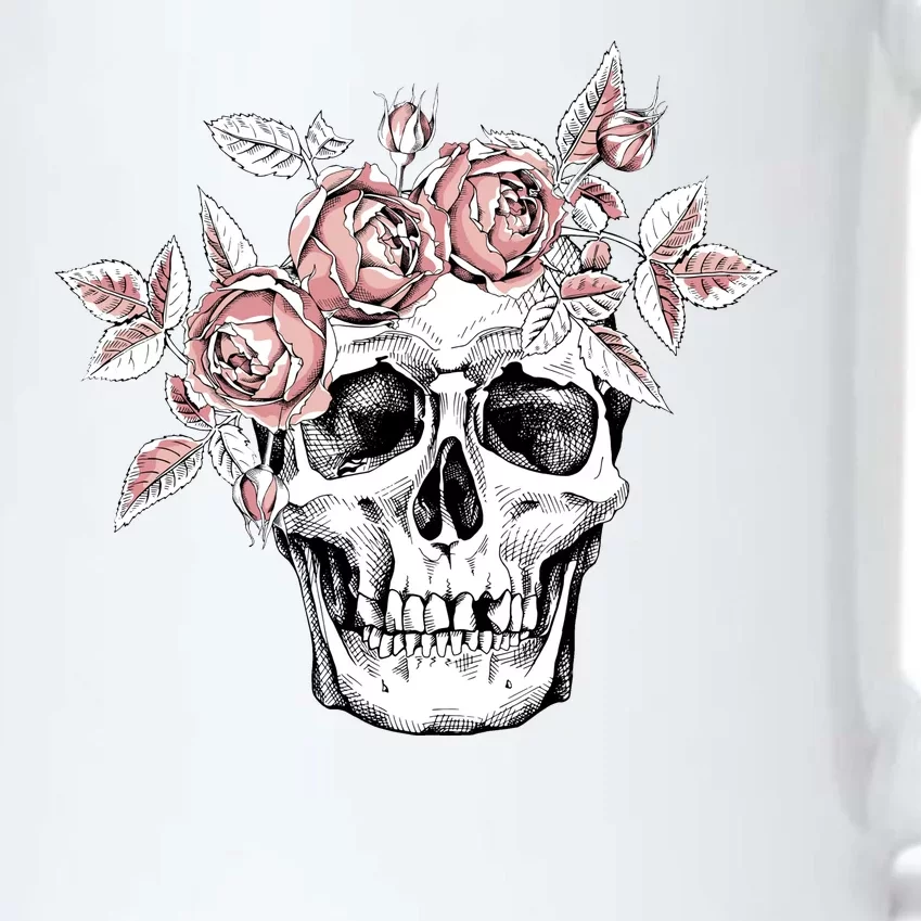 Skull With Crown Of Pink Roses Black Color Changing Mug