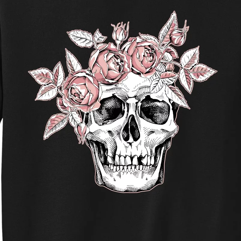 Skull With Crown Of Pink Roses Sweatshirt