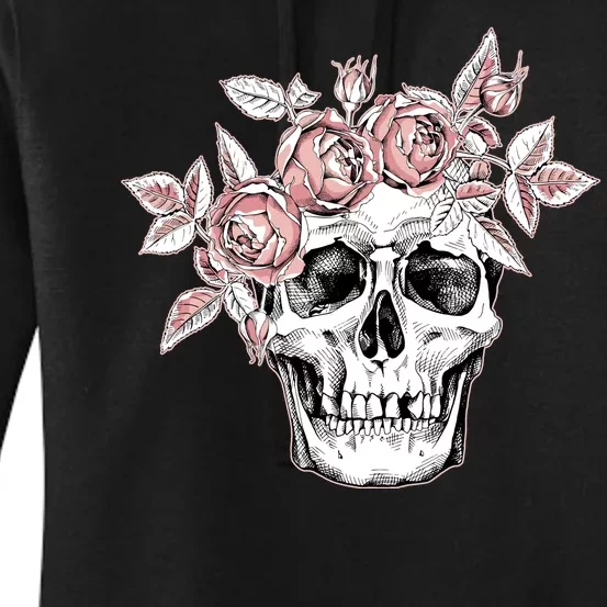 Skull With Crown Of Pink Roses Women's Pullover Hoodie