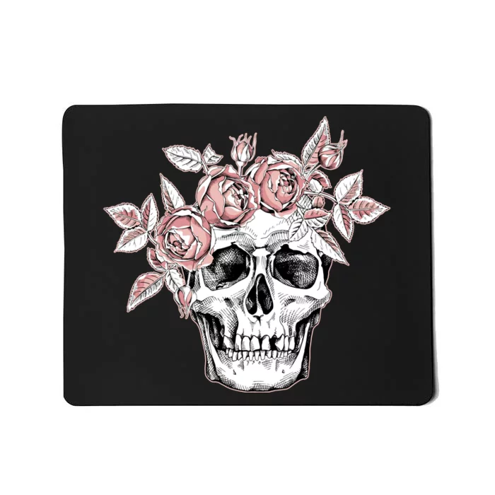 Skull With Crown Of Pink Roses Mousepad