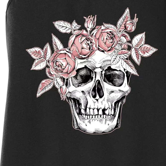 Skull With Crown Of Pink Roses Women's Racerback Tank