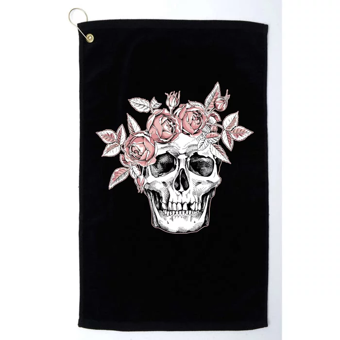 Skull With Crown Of Pink Roses Platinum Collection Golf Towel