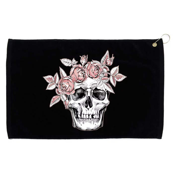 Skull With Crown Of Pink Roses Grommeted Golf Towel