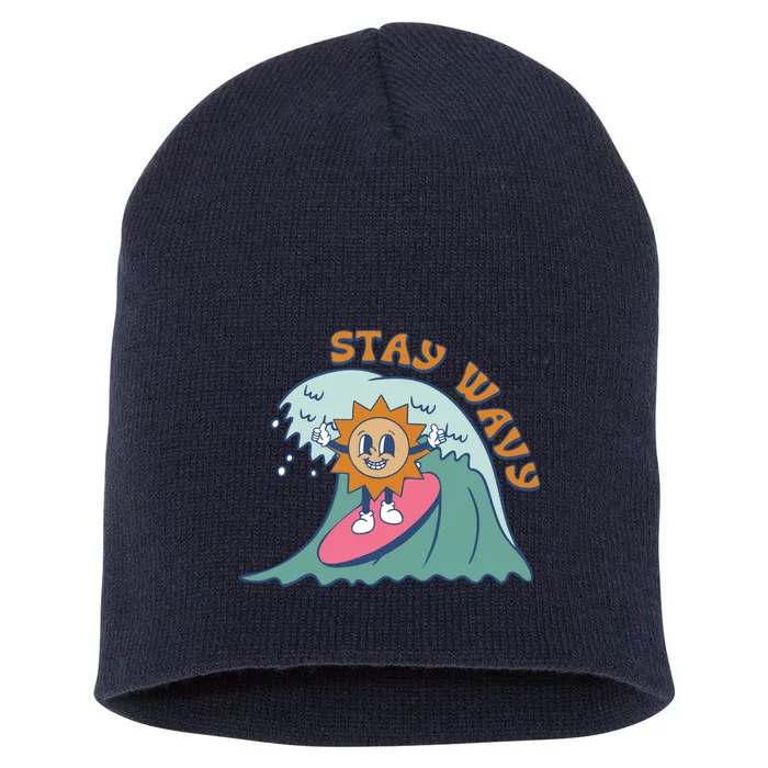 Stay Wavy Cool Summer Waves Short Acrylic Beanie