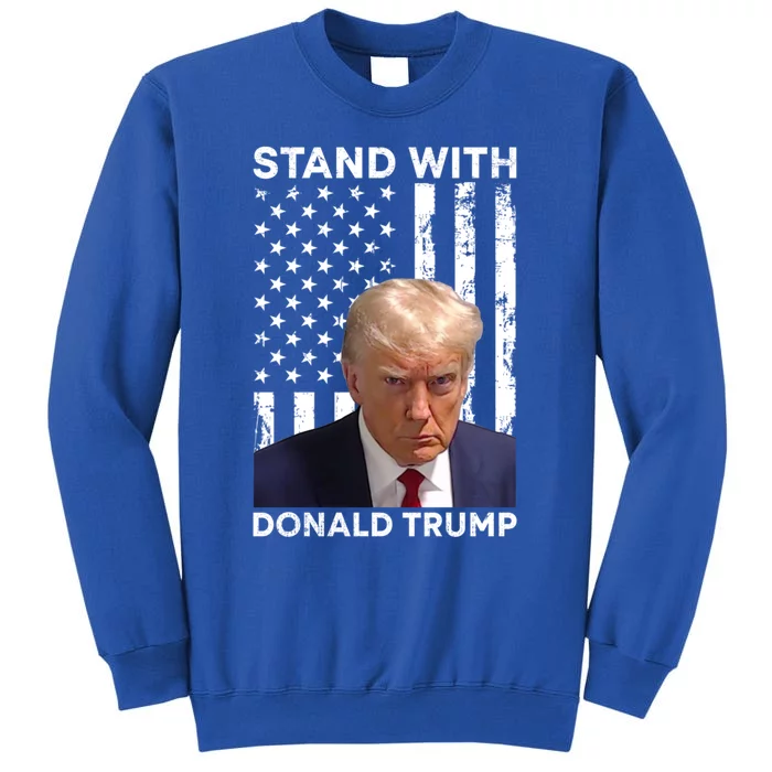 Stand With Donald Trump 2024 American Flag Vintage Patriotic Great Gift Tall Sweatshirt