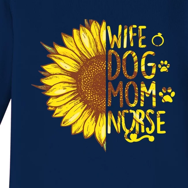 Sunflower Wife Dog Mom Nurse Mothers Day Nurse Day Gift Baby Long Sleeve Bodysuit