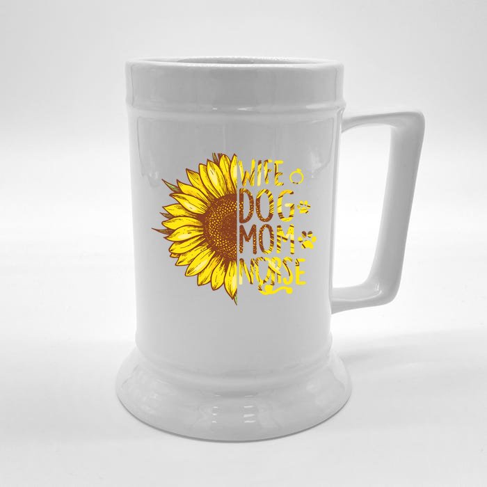 Sunflower Wife Dog Mom Nurse Mothers Day Nurse Day Gift Front & Back Beer Stein