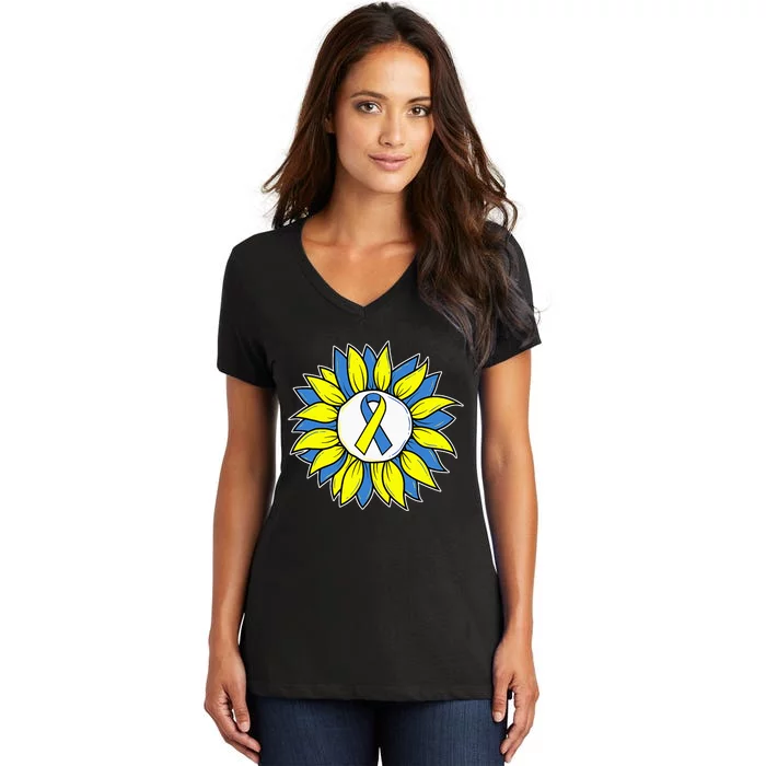 Sunflower World Down Syndrome Awareness Day T21 Women's V-Neck T-Shirt