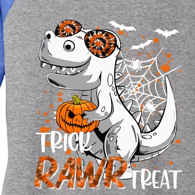 Scary Witch Dinosaur Trick Rawr Treat Pumpkin Cute Halloween Gift Women's Tri-Blend 3/4-Sleeve Raglan Shirt