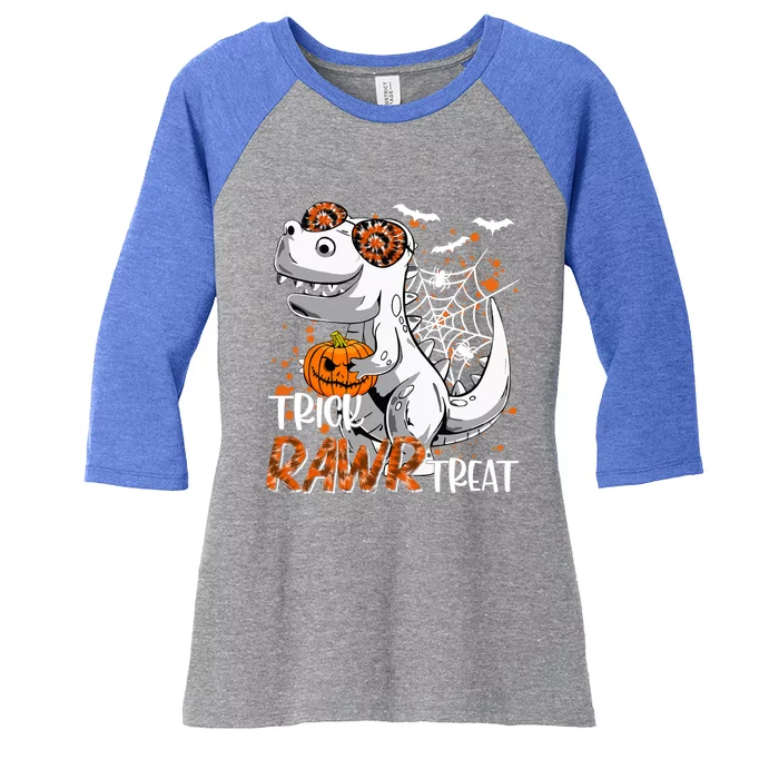 Scary Witch Dinosaur Trick Rawr Treat Pumpkin Cute Halloween Gift Women's Tri-Blend 3/4-Sleeve Raglan Shirt