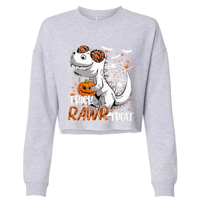 Scary Witch Dinosaur Trick Rawr Treat Pumpkin Cute Halloween Gift Cropped Pullover Crew