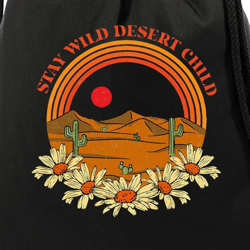 Stay Wild Desert Child Cactus Desert Boho Retro Drawstring Bag