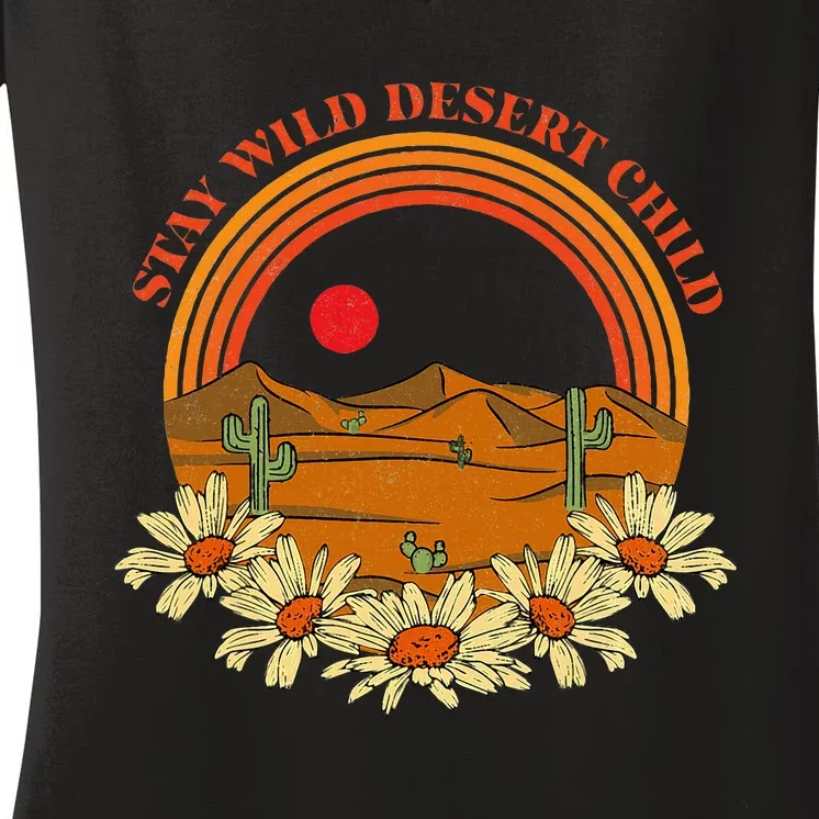 Stay Wild Desert Child Cactus Desert Boho Retro Women's V-Neck T-Shirt