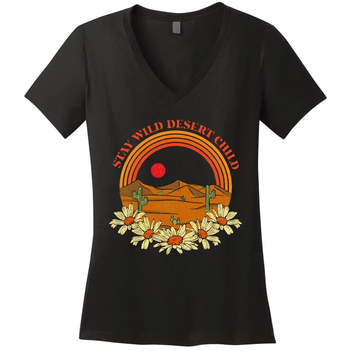 Stay Wild Desert Child Cactus Desert Boho Retro Women's V-Neck T-Shirt