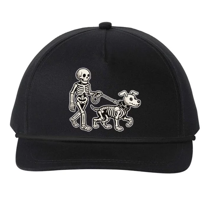 Skeleton With Dog Walking Halloween Costume Snapback Five-Panel Rope Hat