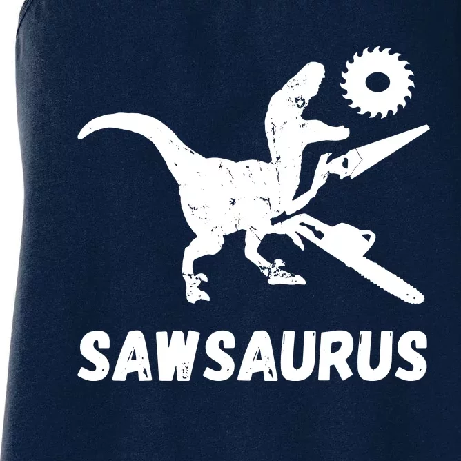 Sawsaurus Woodworker Dinosaurs Carpentry Trex Chainsaw Women's Racerback Tank