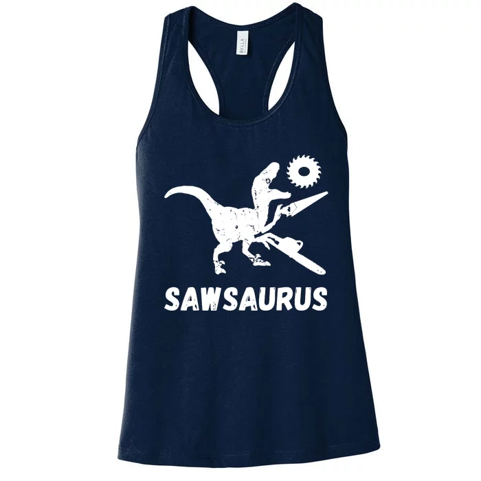 Sawsaurus Woodworker Dinosaurs Carpentry Trex Chainsaw Women's Racerback Tank