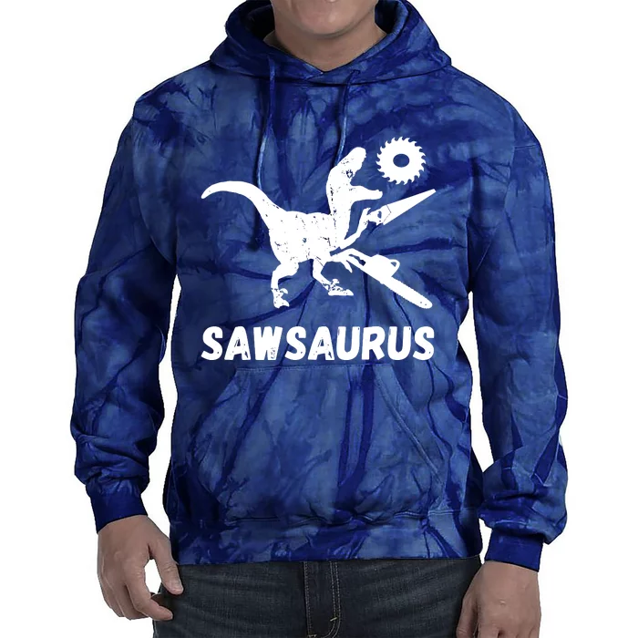 Sawsaurus Woodworker Dinosaurs Carpentry Trex Chainsaw Tie Dye Hoodie