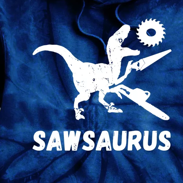 Sawsaurus Woodworker Dinosaurs Carpentry Trex Chainsaw Tie Dye Hoodie