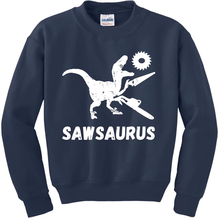 Sawsaurus Woodworker Dinosaurs Carpentry Trex Chainsaw Kids Sweatshirt