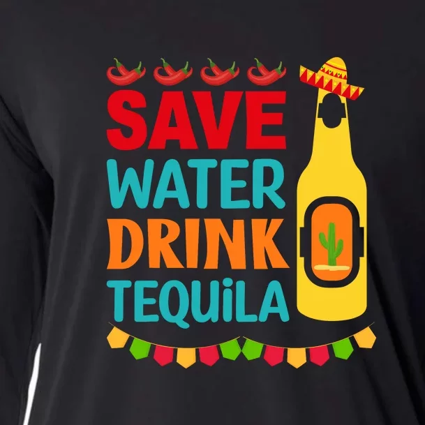 Save Water Drink Tequila Cinco De Mayo Mexico Party Beach Cooling Performance Long Sleeve Crew