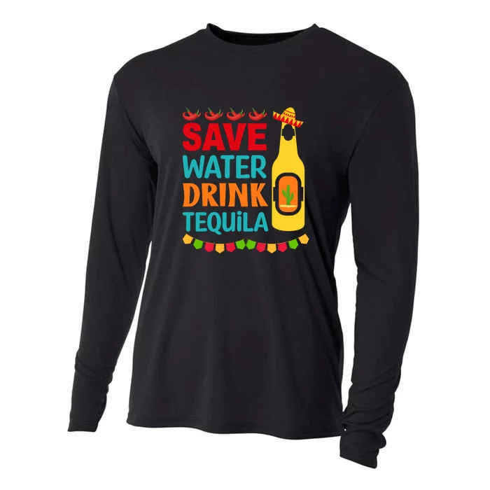 Save Water Drink Tequila Cinco De Mayo Mexico Party Beach Cooling Performance Long Sleeve Crew