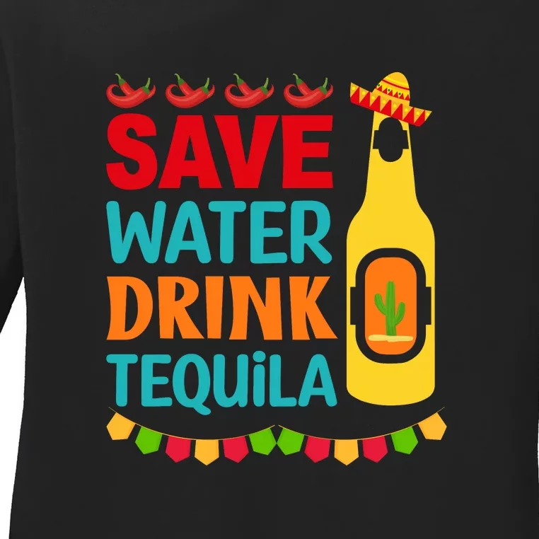 Save Water Drink Tequila Cinco De Mayo Mexico Party Beach Ladies Long Sleeve Shirt