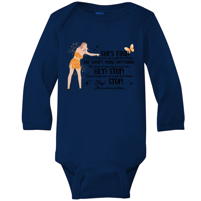 She Wasnt Doing Anything Shes Fine Eras Tour Bad Blood Version Baby Long Sleeve Bodysuit