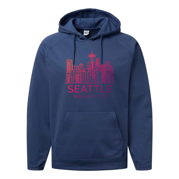 Seattle Washington Downtown Skyline Funny Gift Souvenir Funny Gift Performance Fleece Hoodie