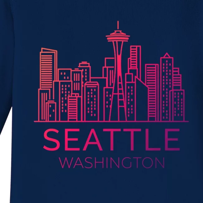 Seattle Washington Downtown Skyline Funny Gift Souvenir Funny Gift Baby Long Sleeve Bodysuit