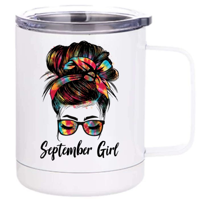 September Wink Eye Face Was Born In September Tie Dye Gift Front & Back 12oz Stainless Steel Tumbler Cup