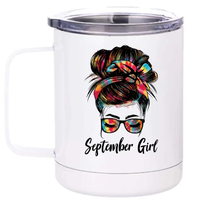 September Wink Eye Face Was Born In September Tie Dye Gift Front & Back 12oz Stainless Steel Tumbler Cup