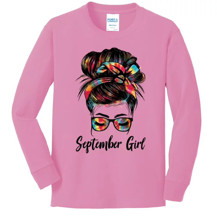 September Wink Eye Face Was Born In September Tie Dye Gift Kids Long Sleeve Shirt