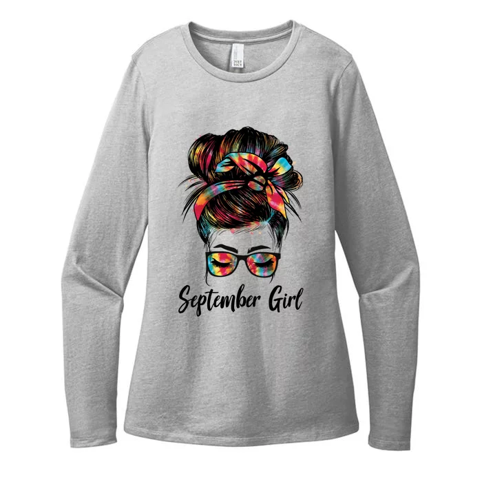 September Wink Eye Face Was Born In September Tie Dye Gift Womens CVC Long Sleeve Shirt