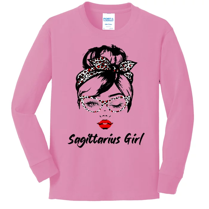 Sagittarius Wink Eye Face Wink Eyes Lady Birthday Gift Kids Long Sleeve Shirt