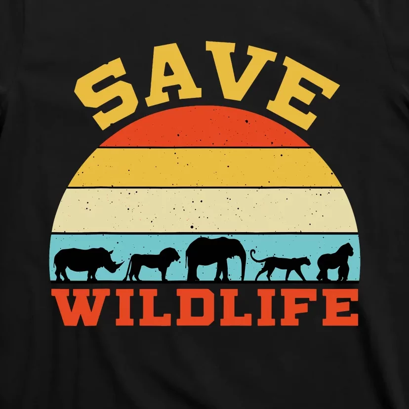 Save Wildlife Endangered Rhino Lion Elephant Tiger Gorilla T-Shirt