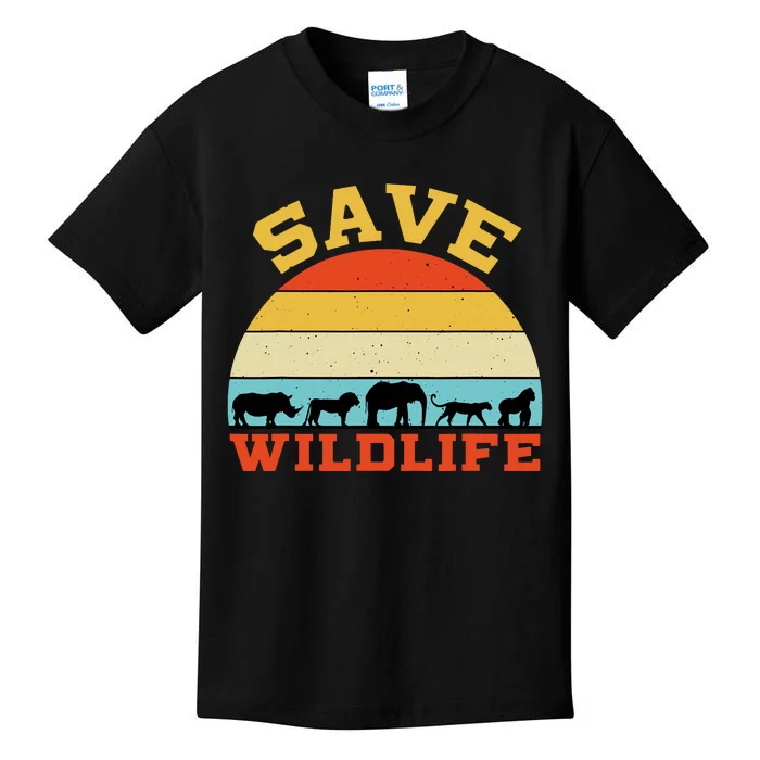 Save Wildlife Endangered Rhino Lion Elephant Tiger Gorilla Kids T-Shirt