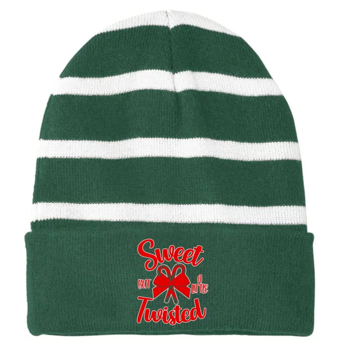 Sweet But A Little Twisted Christmas Striped Beanie with Solid Band