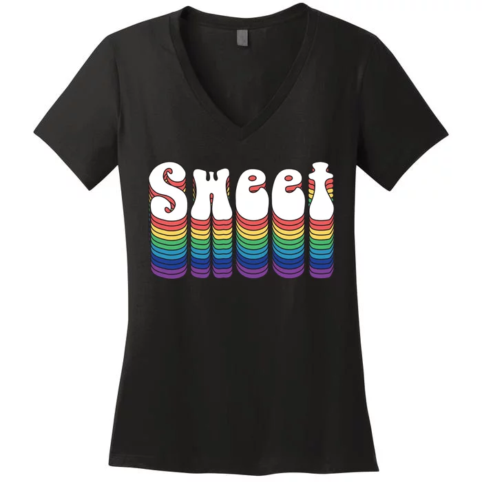 Sweet Groovy Retro 70's Style Women's V-Neck T-Shirt