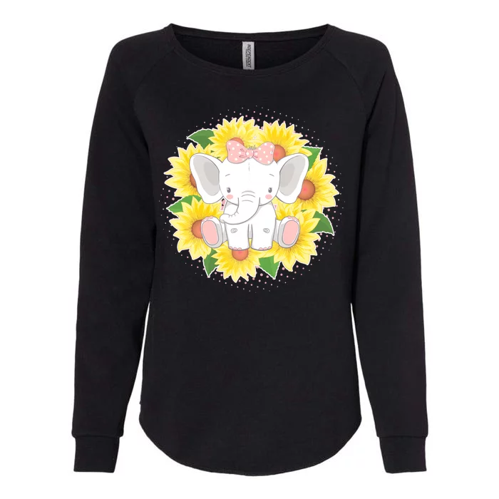 Sweet Sunflower Elephant Womens California Wash Sweatshirt