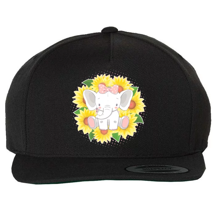 Sweet Sunflower Elephant Wool Snapback Cap