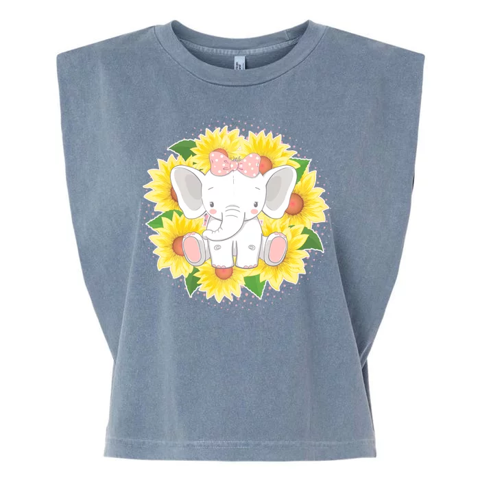 Sweet Sunflower Elephant Garment-Dyed Women's Muscle Tee