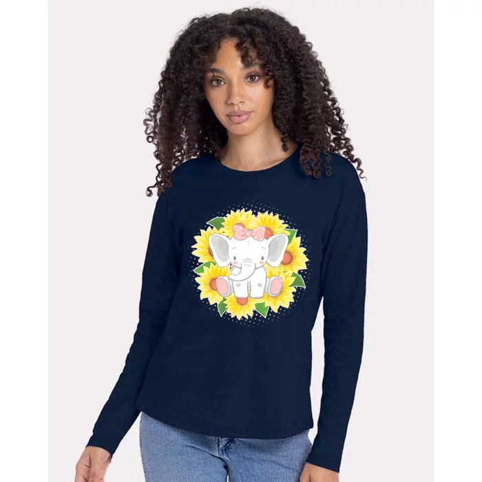 Sweet Sunflower Elephant Womens Cotton Relaxed Long Sleeve T-Shirt