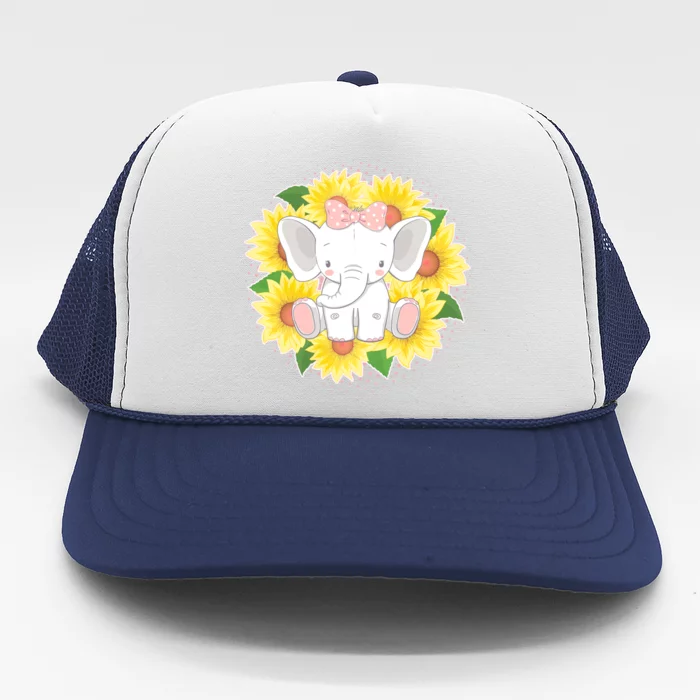 Sweet Sunflower Elephant Trucker Hat