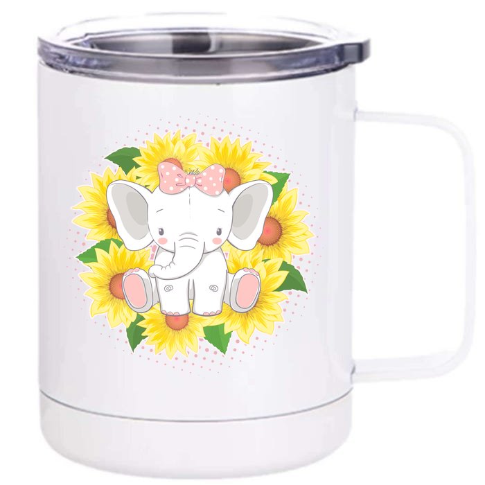 Sweet Sunflower Elephant Front & Back 12oz Stainless Steel Tumbler Cup