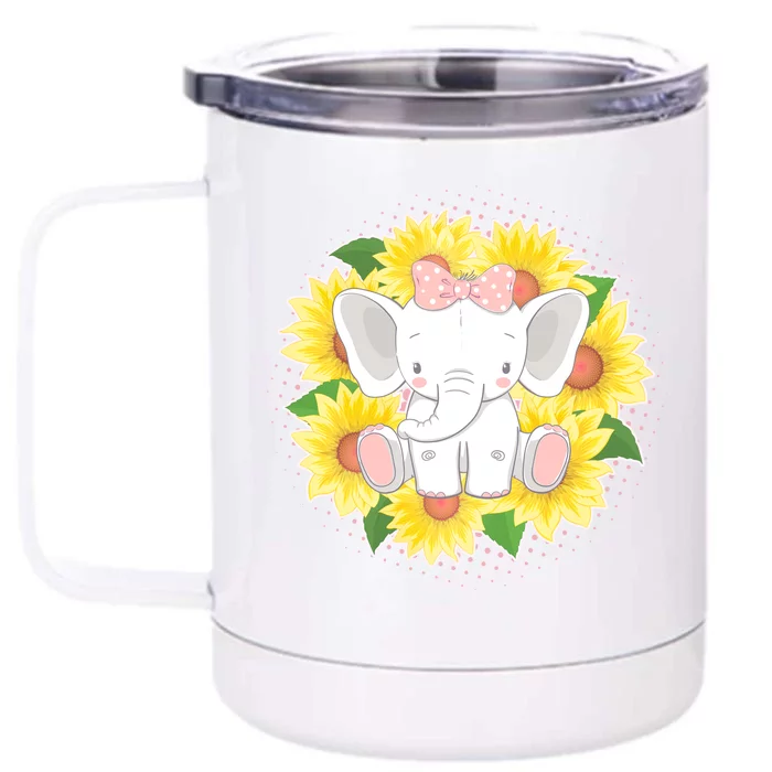 Sweet Sunflower Elephant Front & Back 12oz Stainless Steel Tumbler Cup