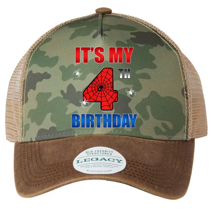 Spider Web Four 4 Years Old ItS My 4th Birthday Boy Party Legacy Tie Dye Trucker Hat